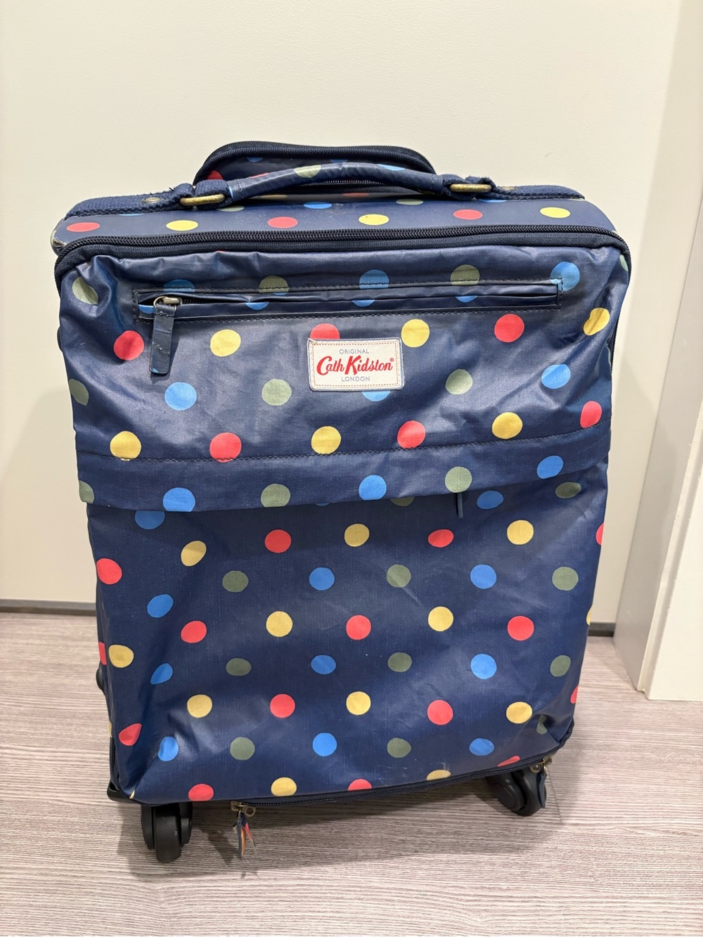 Vintage Cath Kidston Navy Polka Dot Rolling Suitcase